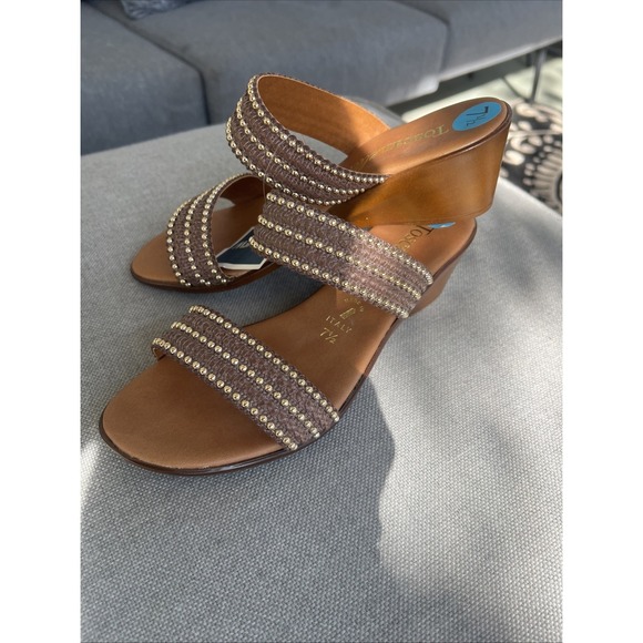 Toscanella 7.5 New Made In Italy 2 Inch Wedge Sandals Women's NWT - Picture 10 of 14